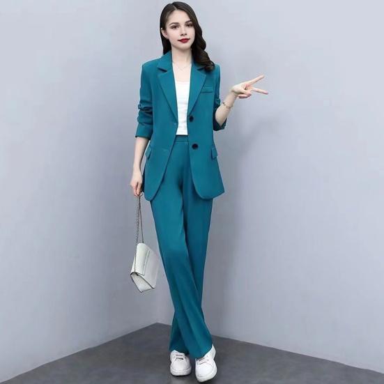 Women's Formal Coat and Pants Set with Lapel and Single Button Jacket