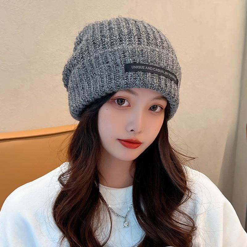 Knitted Hat for Women in Autumn and Winter Warm Pullover Woolen Hat Outdoor Travel  Face Showing  Small Pile Hat  Trendy and Versatile