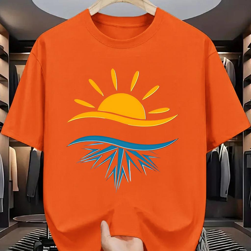 Sun and Ice Crystal Reflection Graphic Men Casual TShirt Cotton Breathable Short Sleeve Tee