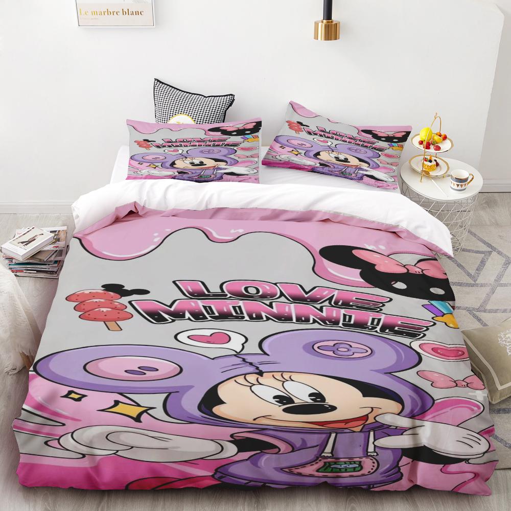 Mickey and Minnie Mouse Love Printed Bedding Set Cartoon Microfiber Bed Set Pillowcase Adult Bed Cover Bedroom Bed Set Duvet
