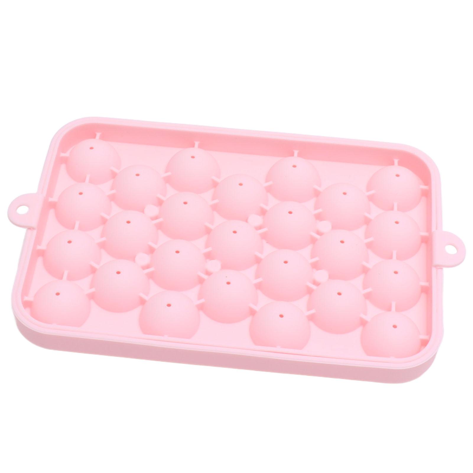 

25 Grid Ice Cube Tray Easy Release Silicone Ice Ball Maker Mold Mini Round Ice Sphere Tray with Lid Pink