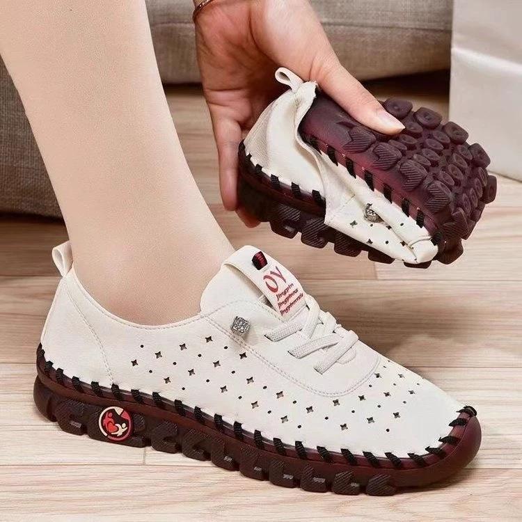 Sneakers Women Shoes Loafers Lace Up Leather Flat New Spring Casual Comfortable Mom Shoe