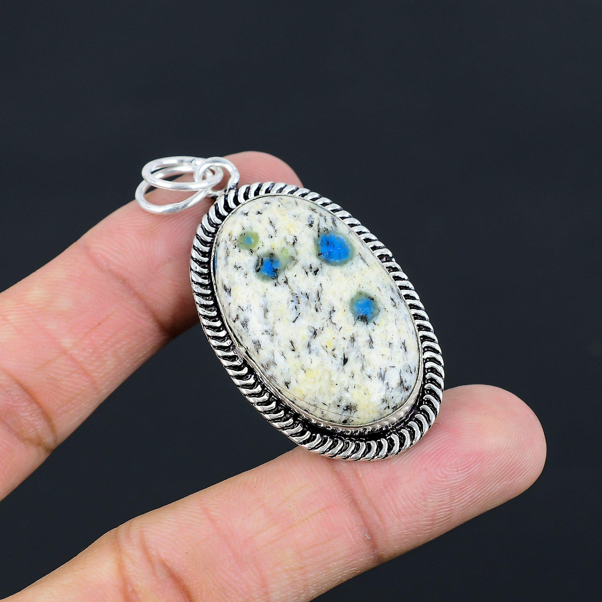 Oval K2 Jasper Gemstone 925 Sterling Silver Bezel Wife Birthday Pendant Jewelry