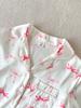 Girls' Pink And White Satin Pajama Set, Cute Pink Bow Print Open Front Collar Long Sleeve Top & Pants Winter Nighties With Fuzzy Cuff, 8Y-12Y Fall