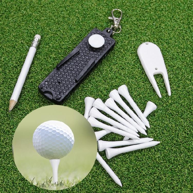 Golfs Tees Holder Portable Golfs Tees Carriers Hanging Stand with 12pcs Tees, Green Fork, Pencil, GolfBall Marker