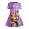 Mädchen Anime Mädchengruppe Bedrucktes T-Shirt Kleid, Kinderparty Lila Herz Lässiges Kleid Geeignet für Geburtstagsgeschenke