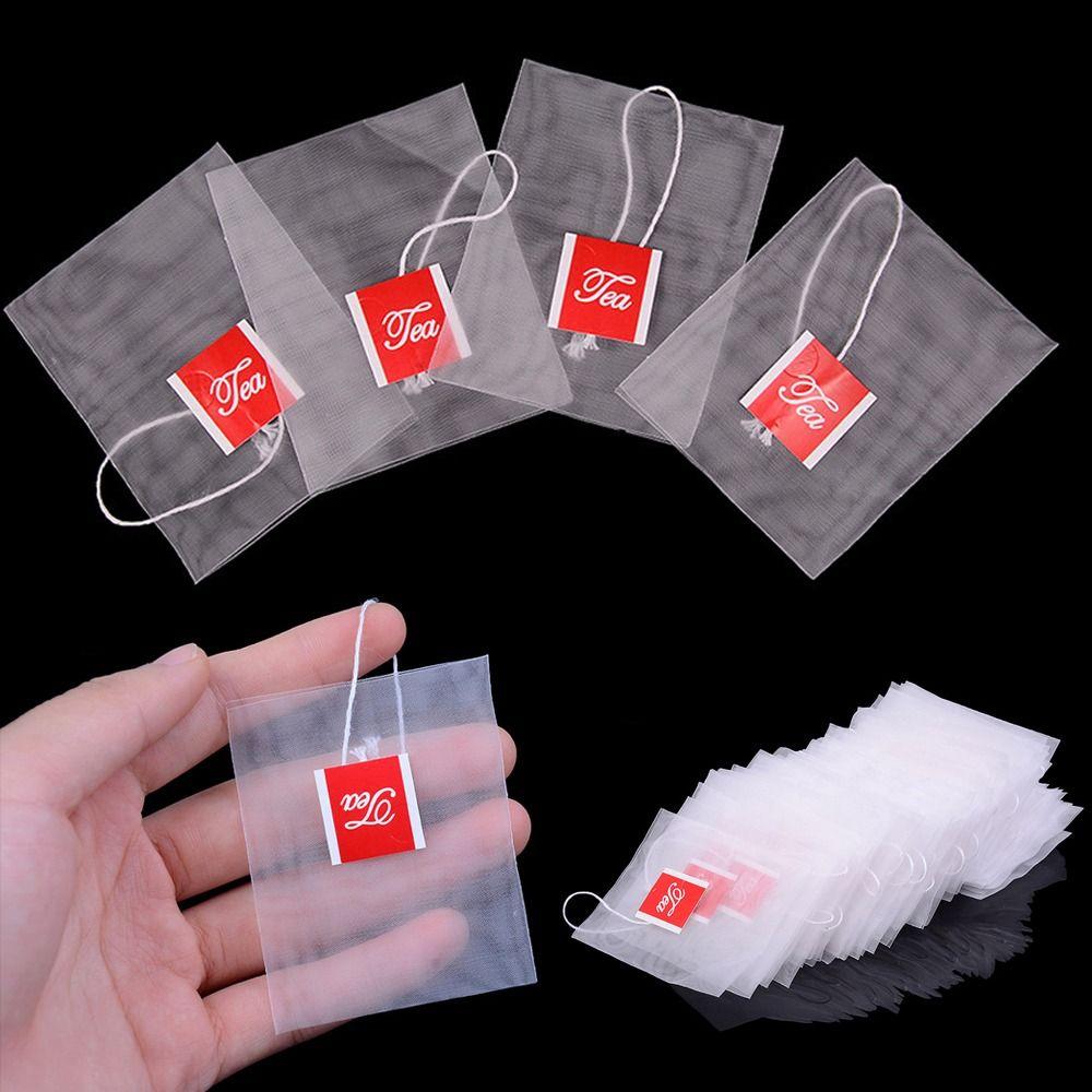 100Pcs Portable Transparent Disposable Transparent Teabags Nylon with String Filter Bag Heat-sealable Empty Tea Bags