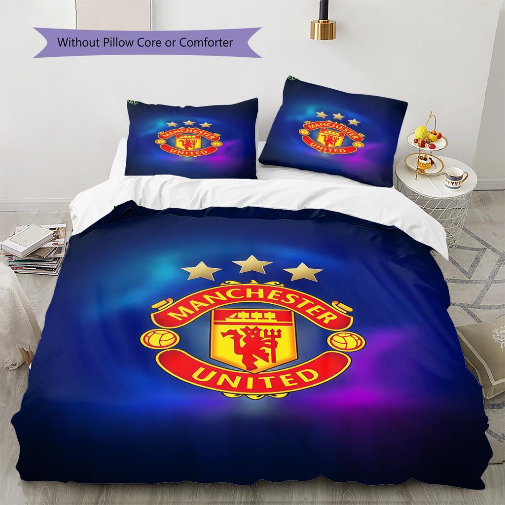 Set cu cuvertură și fețe de pernă Man Utd Decor Acasă Cadou de Ziua de Naștere (1 * husă de pilotă + 2 * fețe de pernă, fără miez)