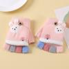 Children's Flip Half Finger Gloves In Autumn and Winter Baby Children's Warmth Plus Velvet Finger Writing Gloves Thick Knitted Gloves