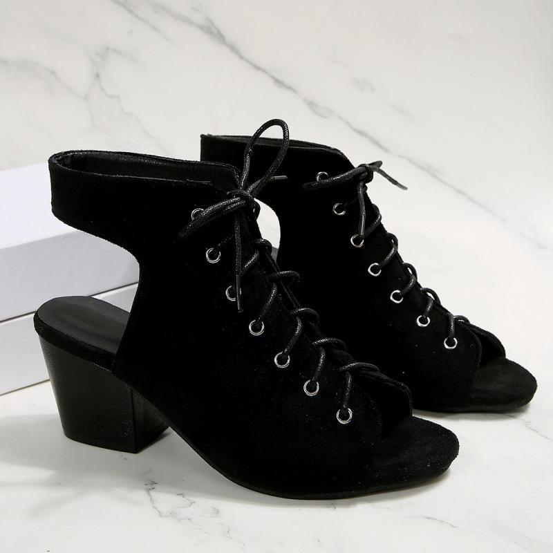 Sandals new fish mouth high heels Roman shoes lace-up shoes large size sandals