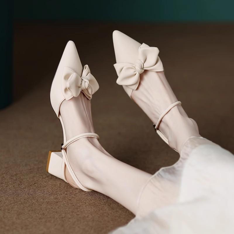 

Мягкие кожаные сандалии-мешки женские 2025 года, новая летняя модная верхняя одежда, сандалии с острым носком, полутапочки с бантом для женщин 34