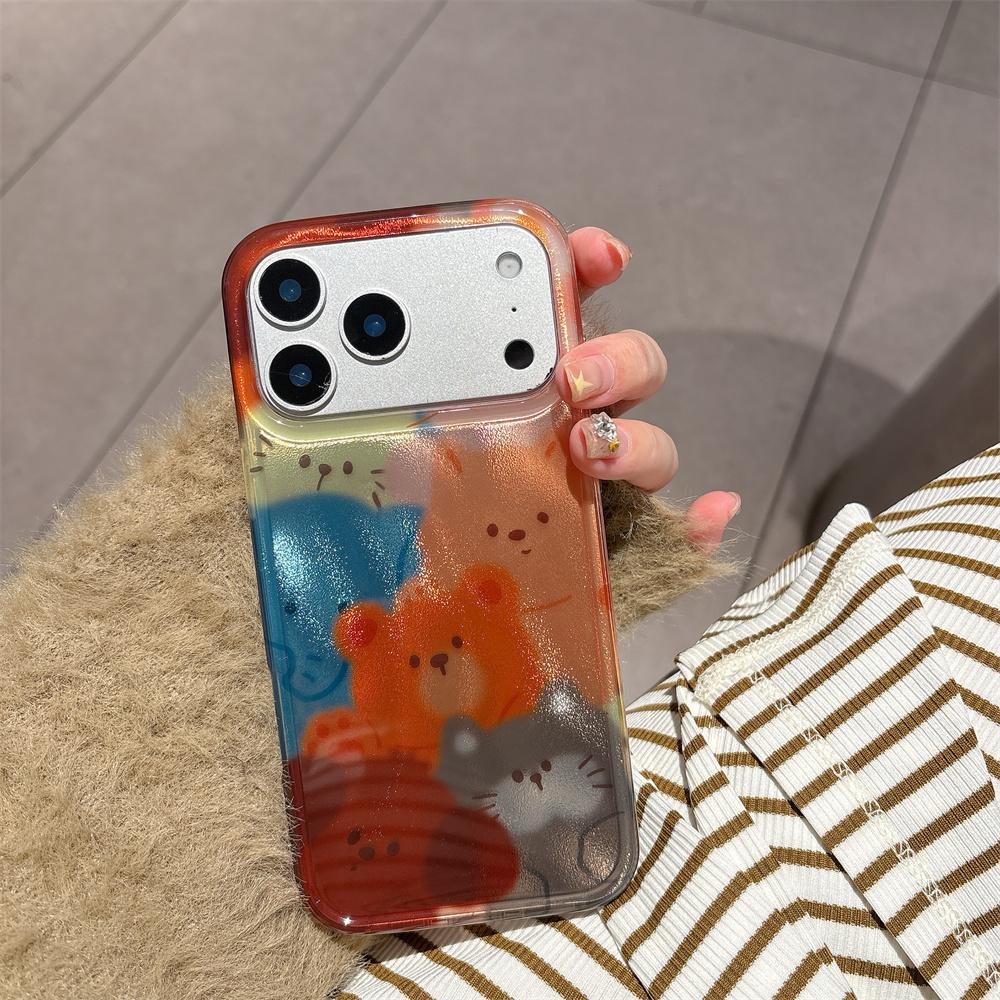 Cute Glitter Bear Kitten Mobile Phone Covers for iPhone 14 13 15 Pro 17 16 Pro Max Case Shockproof Funda Cute Protective Cover
