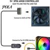 Modes Adjustable ARGB Controller with 14 Keys Remote Control 5V 3Pin to SATA Power Supply Color Changing 3 Buttons Case Fan RGB PC Accessories