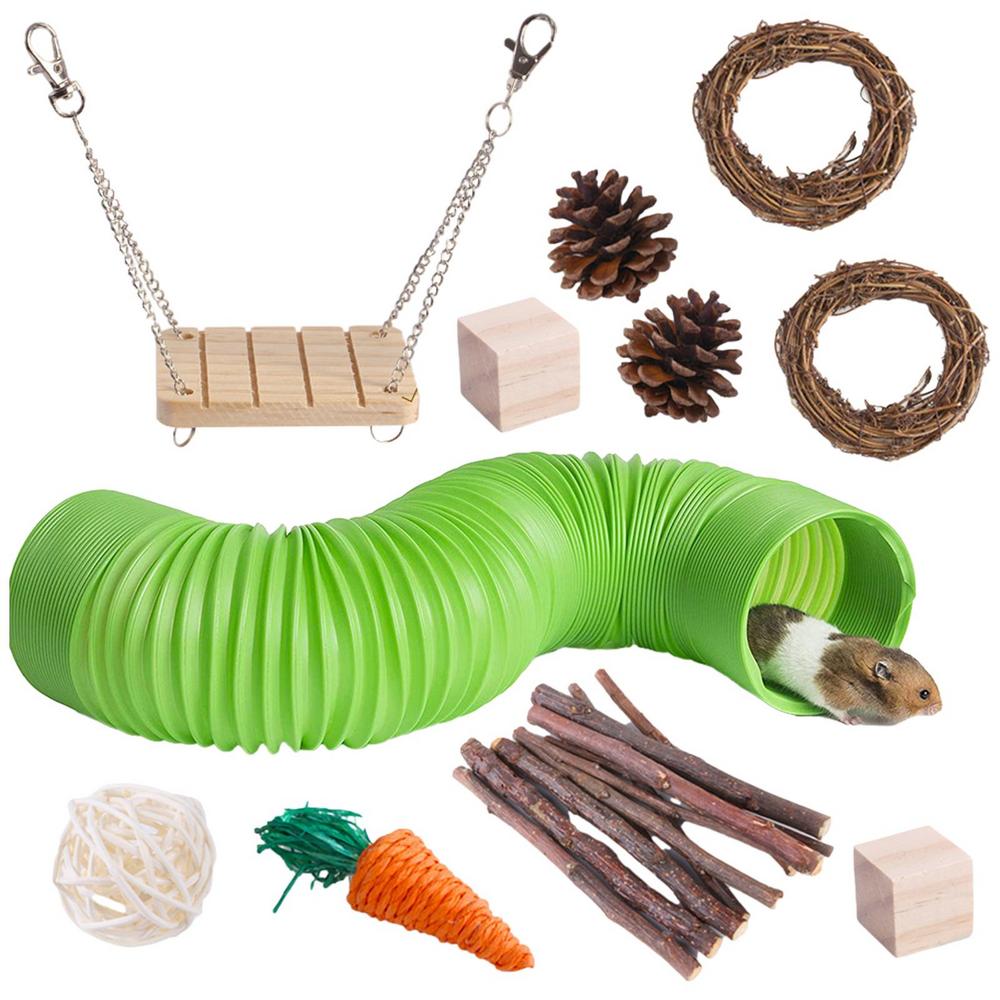 Hamster Chew Toy Set Natural Wooden Hamster Toys And Accessories For Cage Guinea Pig 11Pcs Chew Toy Teeth Small Animal Toy