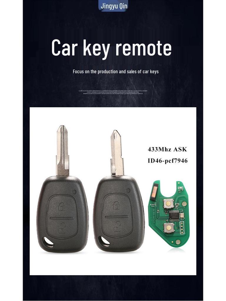 Renault 2-Tasten Schlüsselanhänger mit 433MHz ID46 PCF7946 Chip