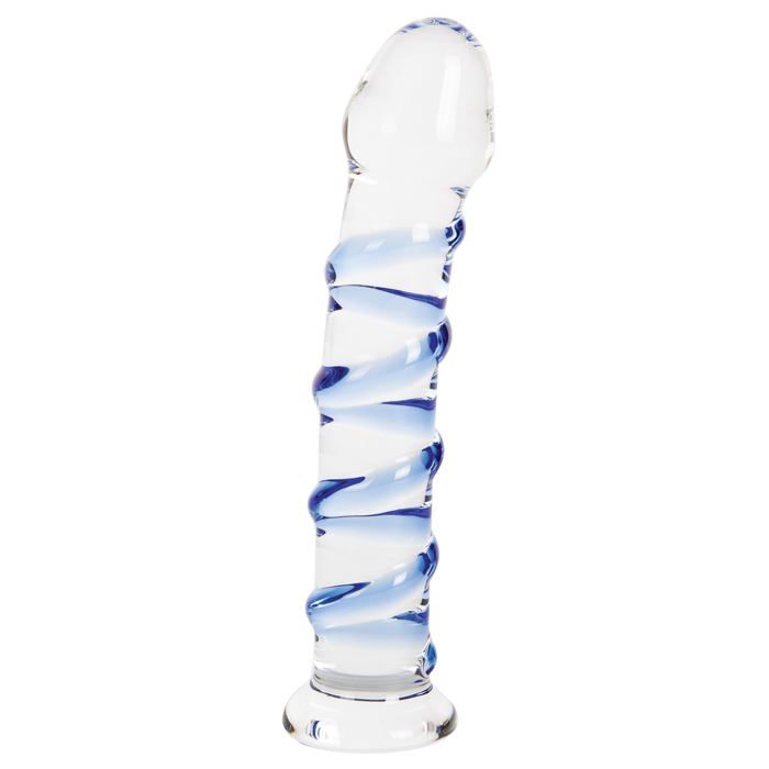 Gode en verre - Sinful Pleasures - Transparent - Accents bleus - Stimulation vaginale - Base plate - Compatible harnais