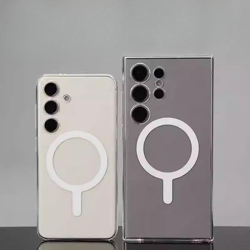 Suitable for Samsung Galaxy S25 Mobile Phone Case Transparent Magnetic Absorption and Non-yellowing S24ultra Anti Fall S23 Hard Protection Case