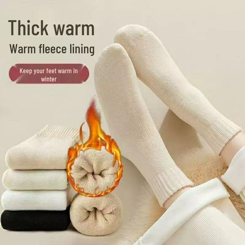 Warme Dicke Baumwollsocken: Damen Samt Wadenlange Frottee-Socken & Herren Schwarze Kniehohe Frottee-Socken