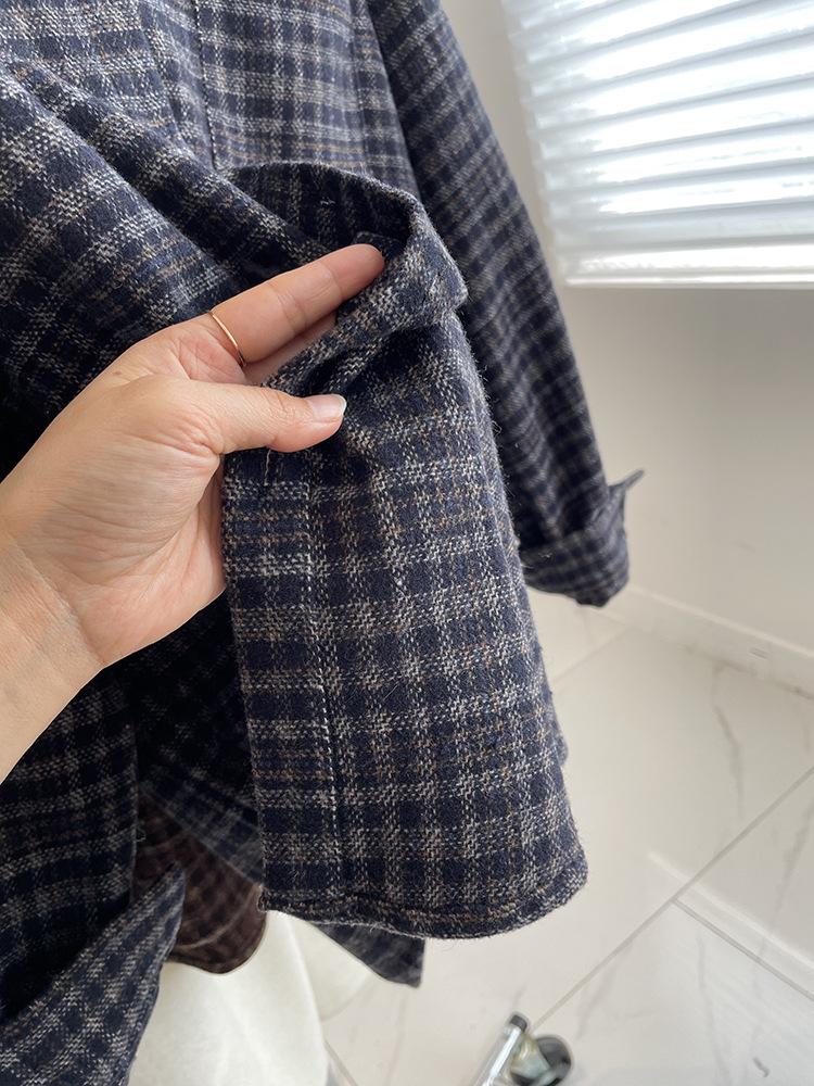 Damen Retro Karobluse - Herbst/Winter 2025 Koreanischer Lockerer Schnitt, Langarm Layering-Stil