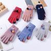 Women Knit Gloves with Cute Plush Ball Warm Hands Keeper Lady Touch Screen Gloves
