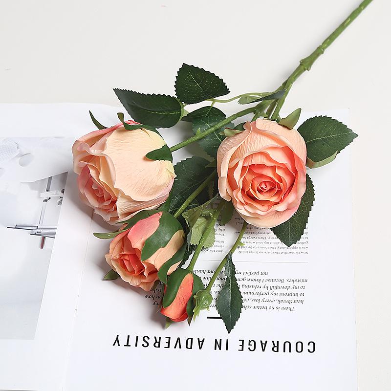4 Head Simulated Roses Birthday Valentine's Day Wedding Home Fake Bouquet Silk Flower Decoration Floral Arrangement Flower Wall