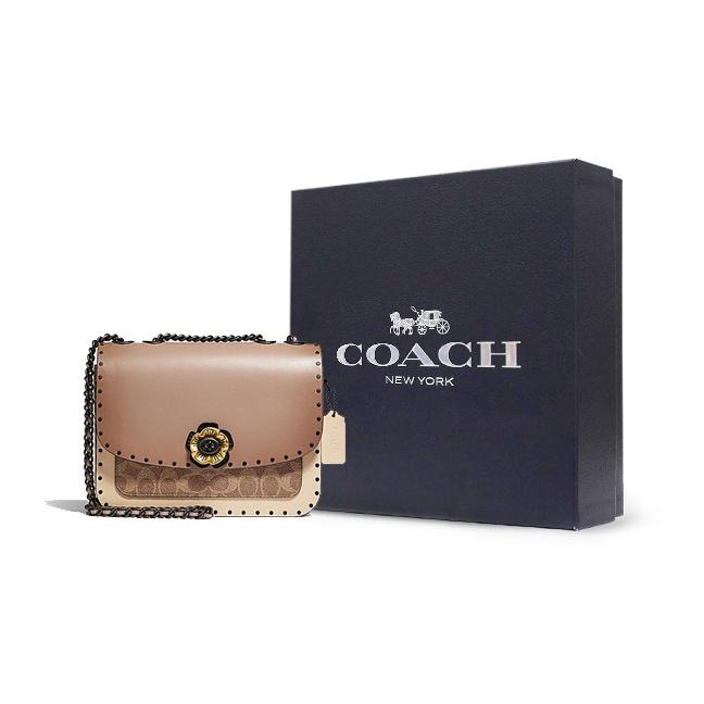 Coach Madison 23 Camellia Metal Buckle Flap Chain Studded Snake Detail Leather Crossbody Bag Medium Women Crossbody Bag Milk-Tea C3758-V5SNE