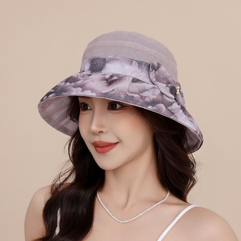 Summer New Sunscreen Hat Medium Hat Fashion Organza Bow Sun Hat Women's Big Brim Sunshade Bucket Hat