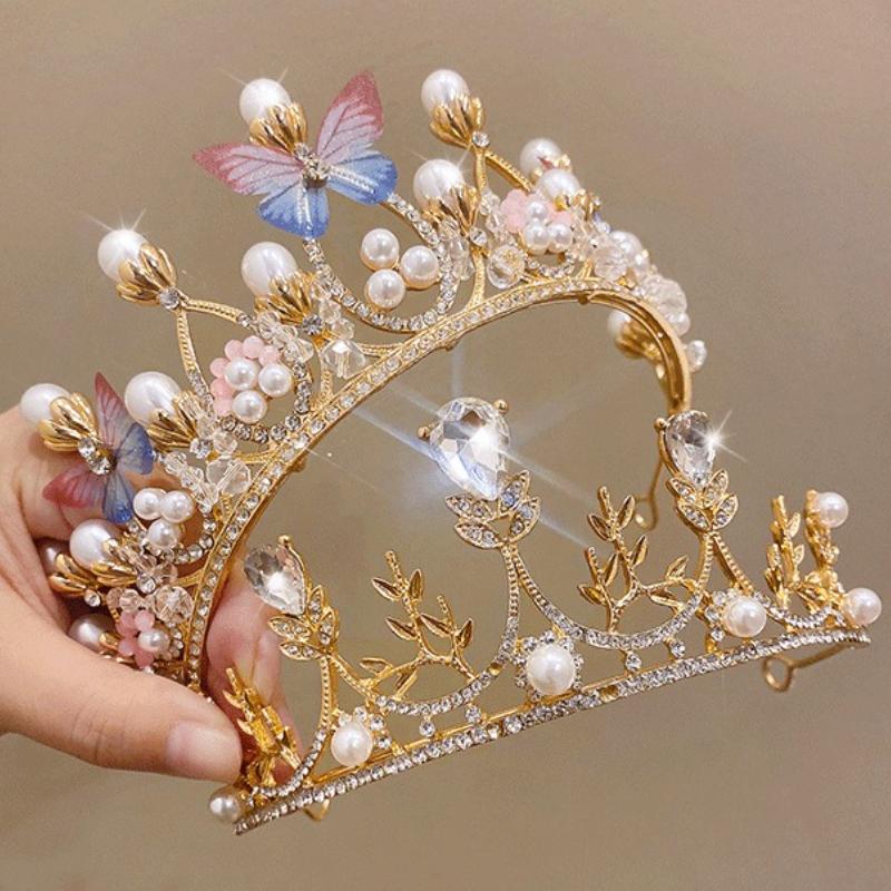 Children's Princess Crown Crystal Tiara Girls Hair Accessories High-end Atmosphere Dance Performance Birthday Gift Crown Bridal