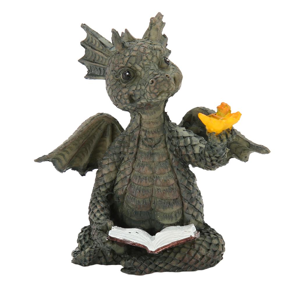 Baby Dragon Reading Book Statue Waterproof Lovely Durable Resin Dragon Sculpture for Garden Wall
