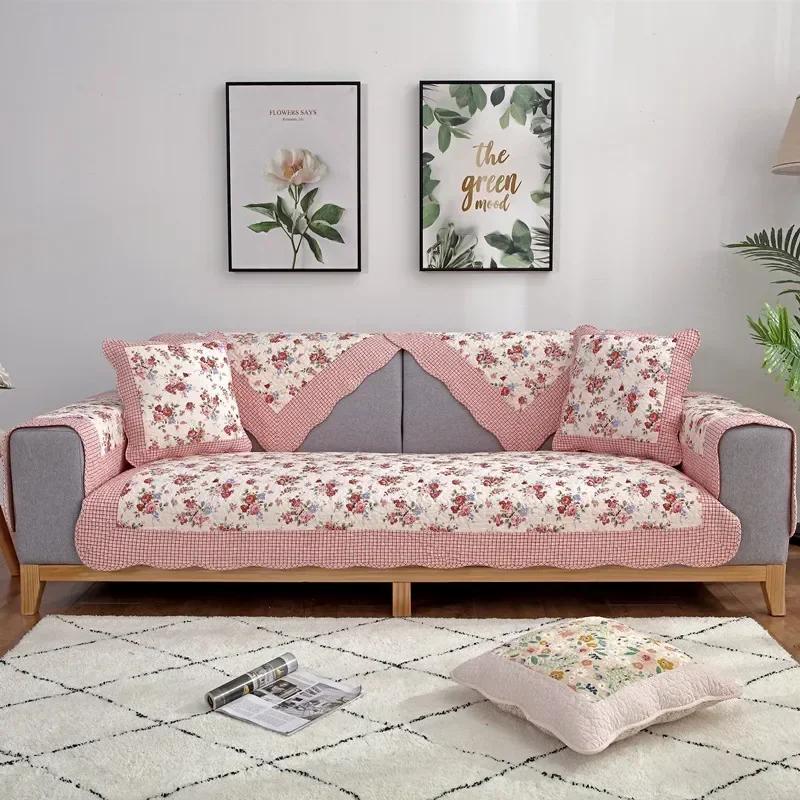 Flowers Four Seasons Cotton Sofa Cushion Little Fresh Pastoral Printed Sofa Blanket Simple Small Floral Sofa Cushion Towels