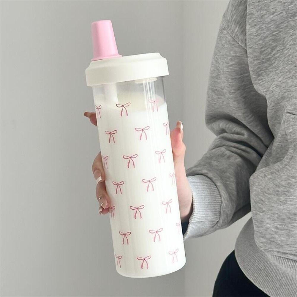 Bowknot Straw Cup Plastic Cup With Lid Straw Portable Plastic Cups  Bubble Tea Coffee
