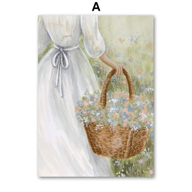 Retro váza na květiny Jelen Lilie Galerie Barevné plakáty a tisky Nástěnné umění Plátno Olejomalba Nástěnné obrázky pro dekoraci obývacího pokoje