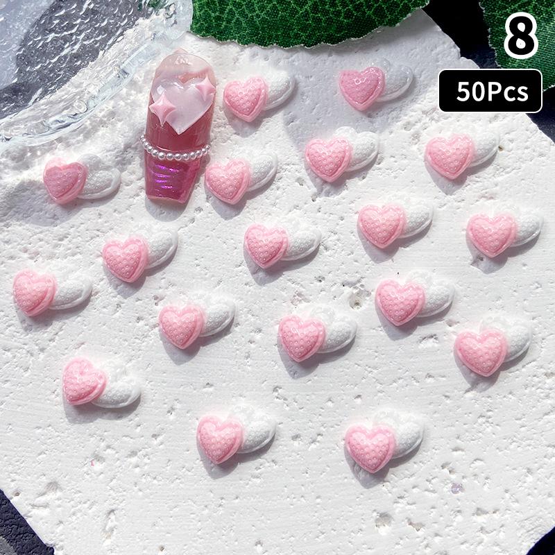 

50Pcs Pink Series Bow Heart Resin Nail Charms 3D Luminous Double Butterfly Peach Heart Sweet Wind Nail Art Decorations Diy Nails