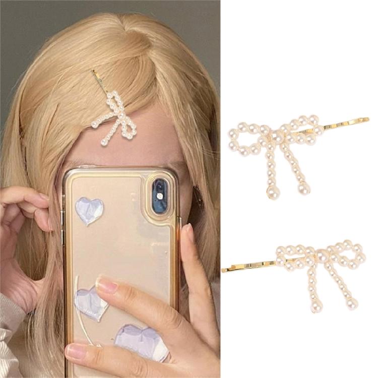 Imitation Pearls Bead Bowknot Hairpin Stylish Barrette Accessory for Women Girls
