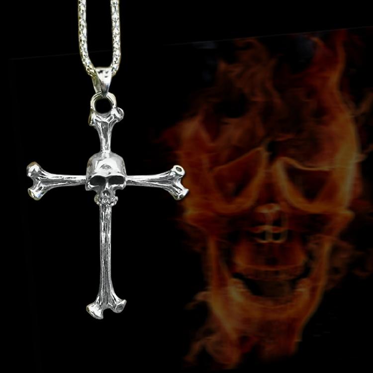 Men's Skull Pendant Necklace Personality Unique Design Cross Punk Choker Chain