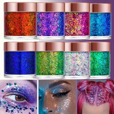 12 Colors Holographic Sequins Gel Long Lasting Hair Eye Body Glitter Gel For Facial Makeup Chameleon Eye Shadow