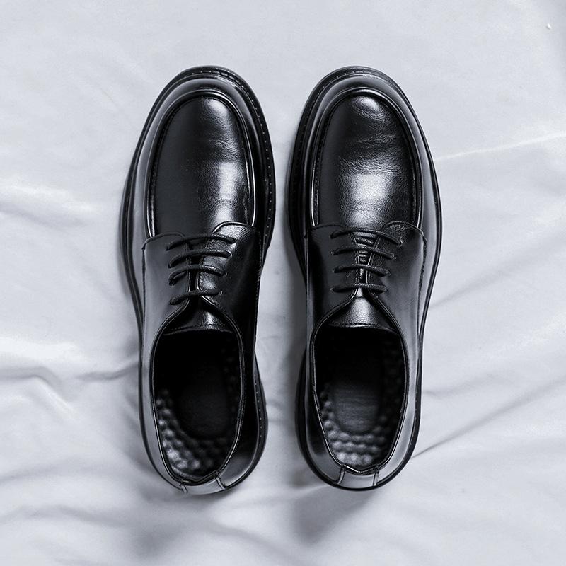 

Летние новые кожаные туфли мужские, официальная одежда, повседневная деловая корейская версия, трендовые британские туфли на платформе с большой головой, маленькие кожаные туфли 3198-R 38 чёрный