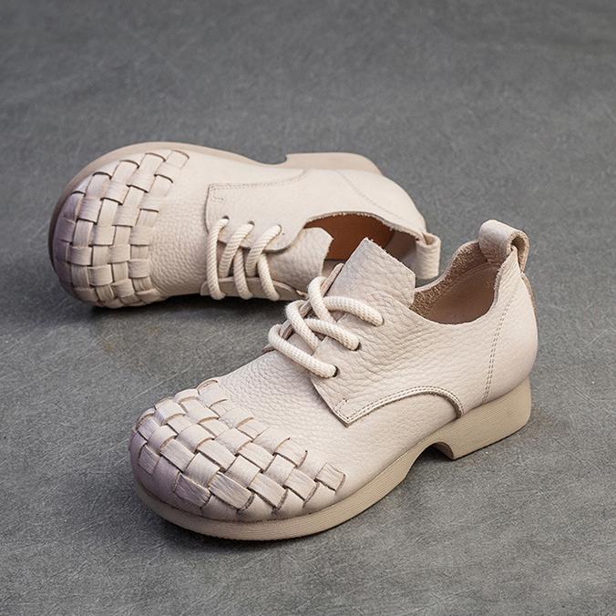 Johnature Genuine Leather Comfortable Pumps Retro Solid Color Commuting Versatile Casual Women's Shoes