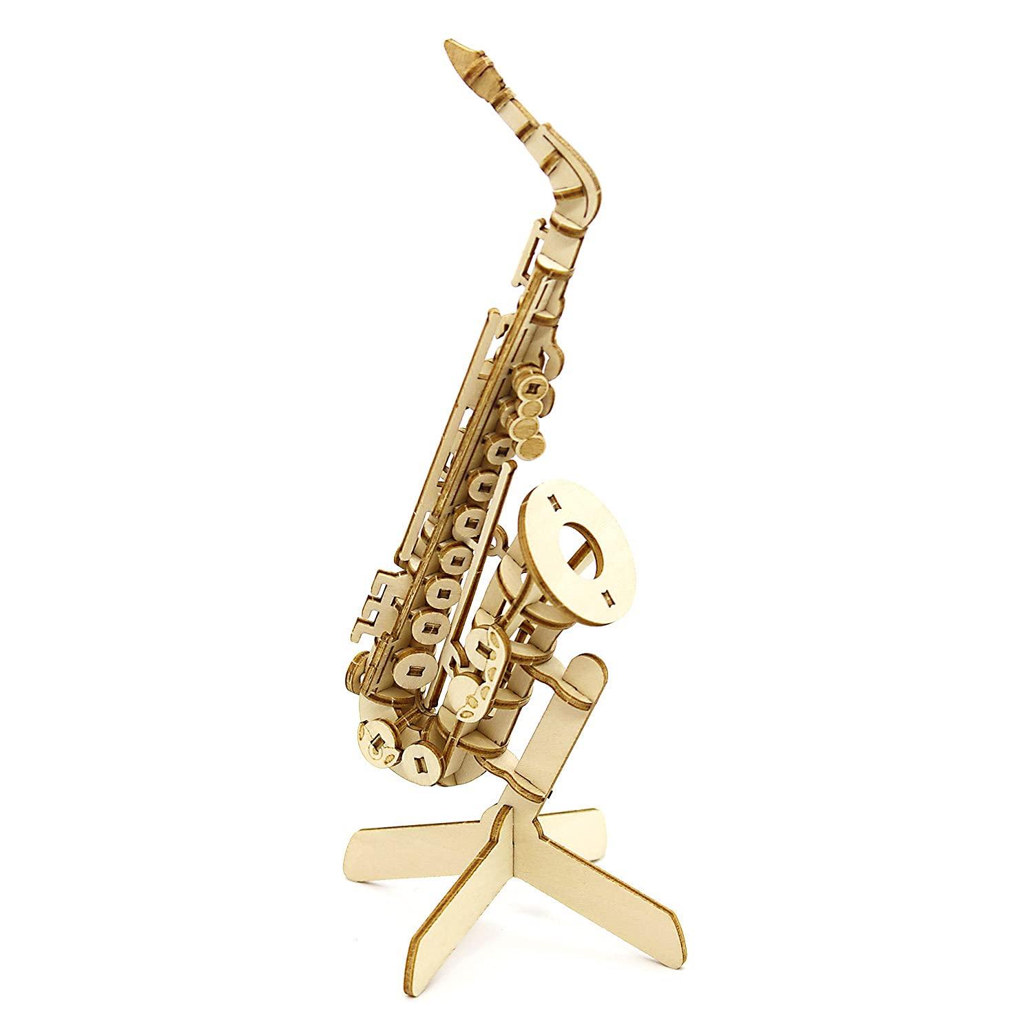 

ki-gu-mi Saxophone Pen Stand - A 3D wooden puzzle DIY craft kit for kids and adults alike - educational toy for boys and girls - a great 3D art piece