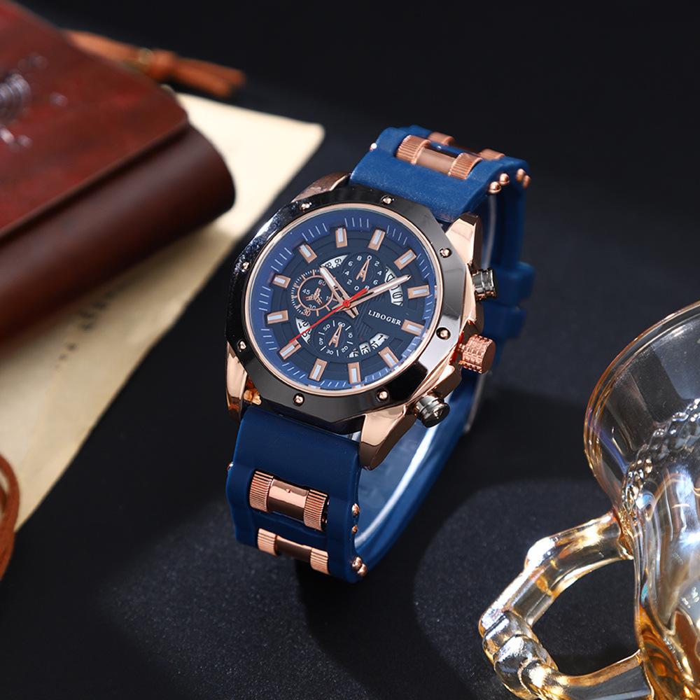 3-Piece Men'S Watch Classic Round Dial Fashion Silicone Quartz Men'S Watch Set