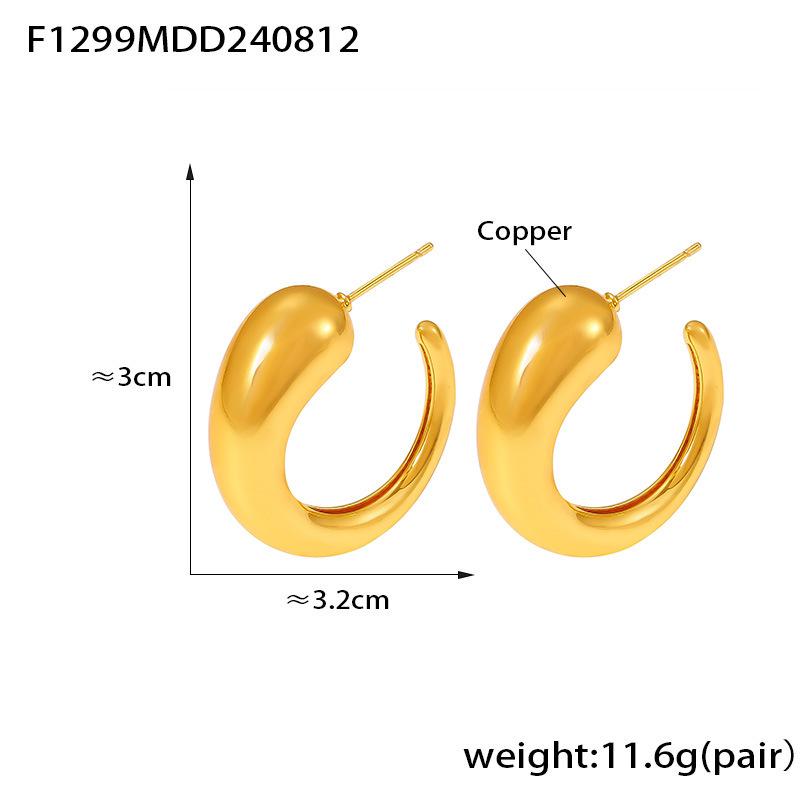 18k Gold-Plated C-Shaped Bull Horn Geometric Earrings - Trendy European  American Cold Style Accessory