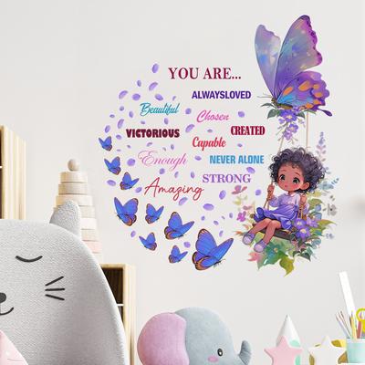 WZ9031 Inspirierender englischer Slogan „Schmetterling“ für kleines Mädchen, Schlafzimmer, verschönernder dekorativer Wandaufkleber, selbstklebend