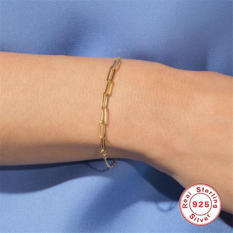 Stylish And Simple S925 Sterling Silver Classic Basic Adjustable Paper Clip Bracelet Daily Commuter