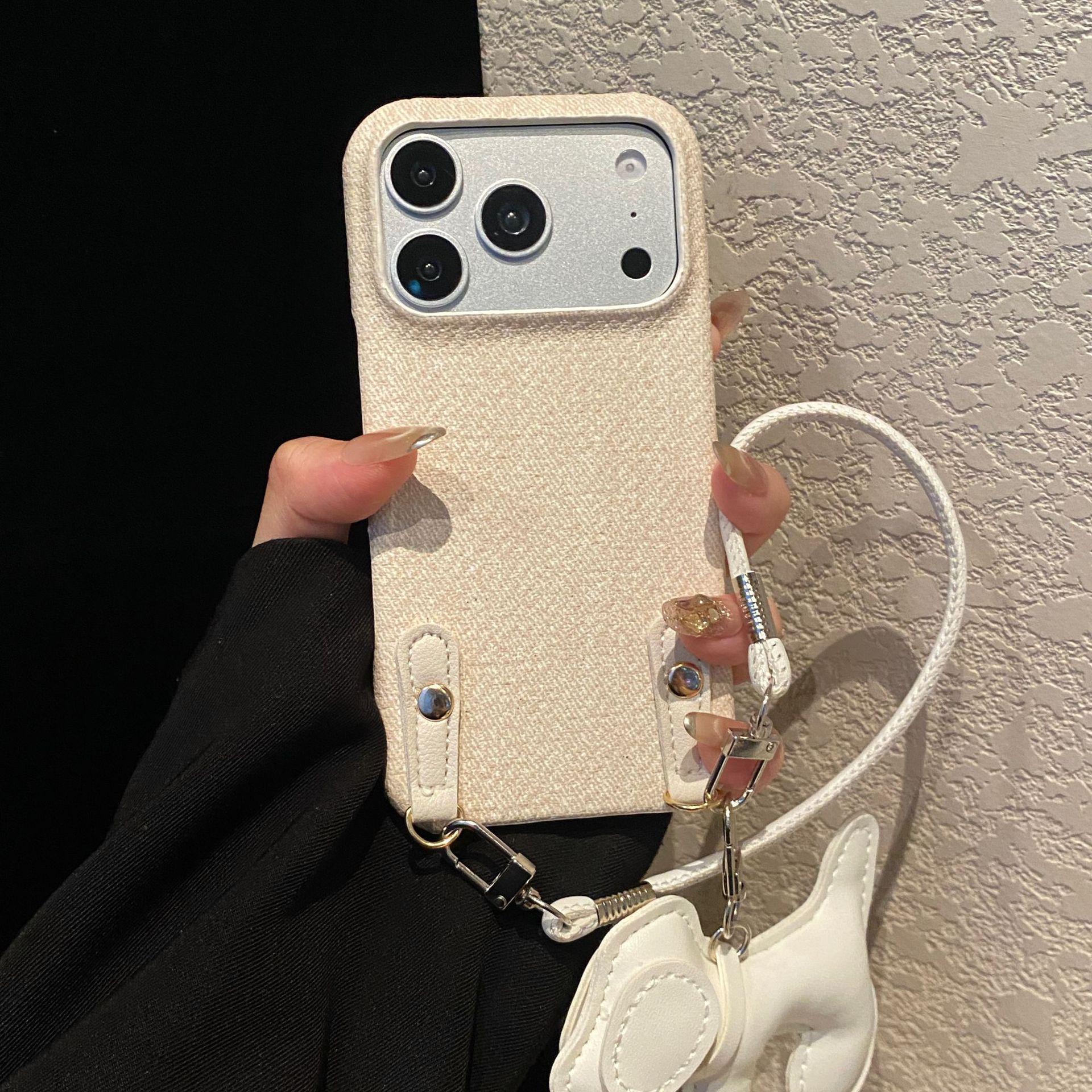 

Lychee Grain Leather Phone Case for Apple 17Pro/16/15Pro with Puppy Pendant, Fits 14/13Pro Max iPhone 11 Pro 5.8 inch