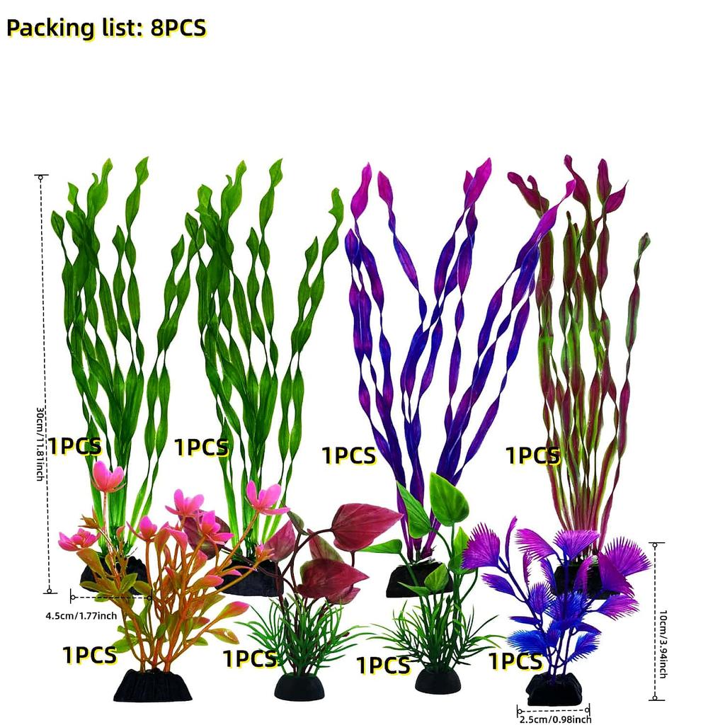 8pcs Artificial aquatic plants, fish tank decoration, fake grass, colorful kelp - fish tank scenery