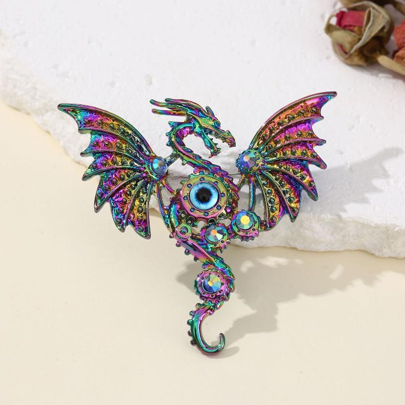 Mechanical Dragon Shaped Enamel Colored Brooch Fantasy Wing Dragon Style Retro Clothing Accessories Badge Jewelry Gift