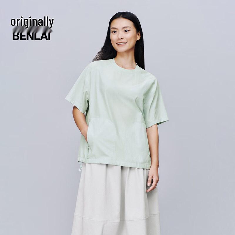 

BENLAI Women s Loose-fit Round Neck Short Sleeve Blouse S