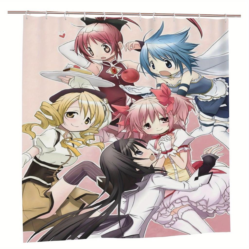 Magical Girl Kawaii Round, Inspired Fashion Design Shower Curtain with Hooks, Removable Bathroom Curtain, Durable Polyester