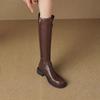 Autumn Winter Round Toe Leather Middle Heel Women'S Long Boots Y2K  Chic And Elegant Work Ladies Knee High Shaft Shoes