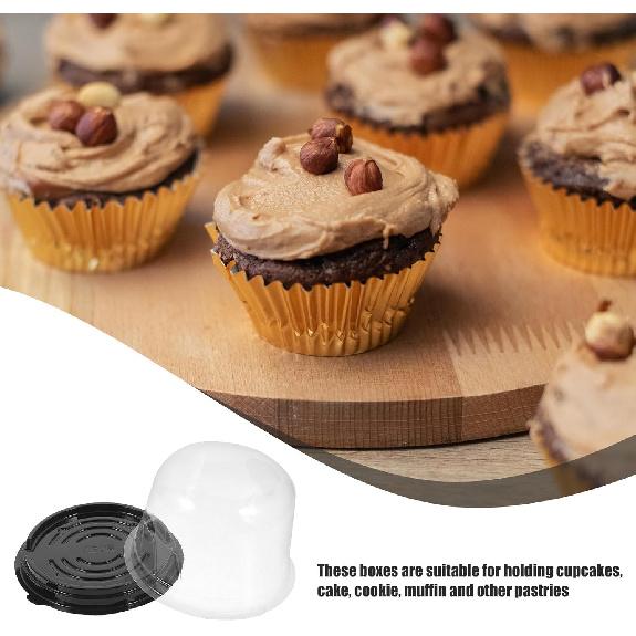 Alipis Mini Cake Containers, Transparent Plastic Cupcake Boxes with Dome Lids, Flan Containers with Lids for Chocolate Biscuits Dessert Cakes